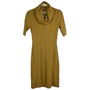 MAGGY LONDON 1/4 sleeve cowlneck merino wool knit bodycon dress Camel Sz S